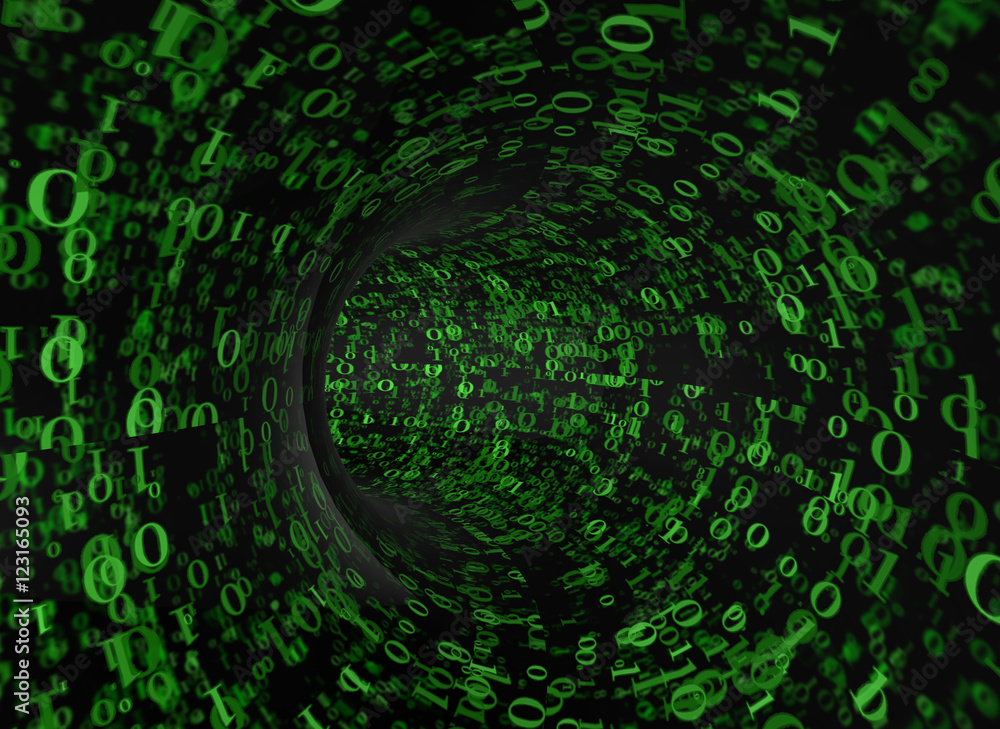Tonnel made of binary numbers - 3d rendering Tonnel made of binary numbers - 3d rendering