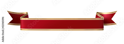 Curled red ribbon banner with gold border - straight and wavy ends