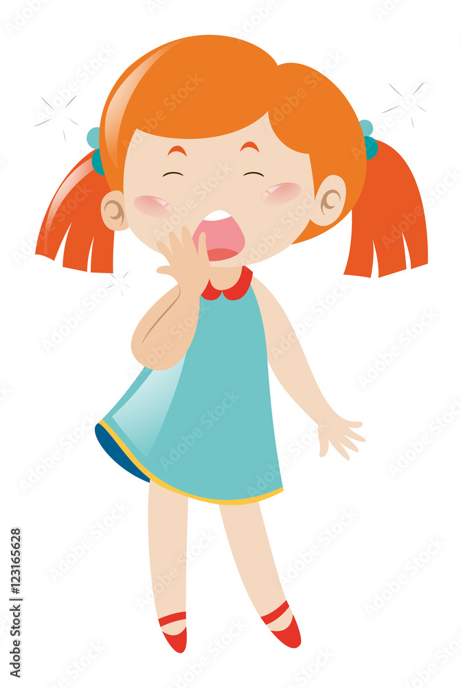 Sleepy girl yawning on white background Sleepy girl yawning on white background