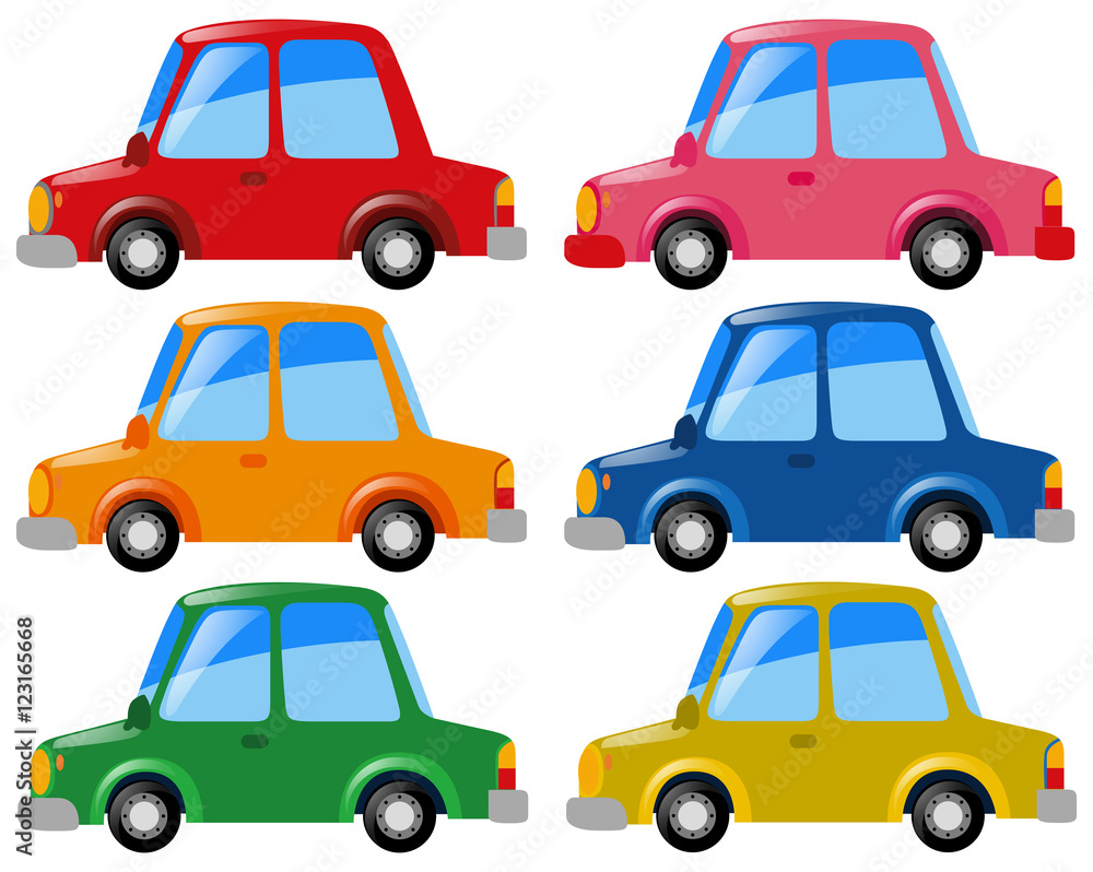 Cars in six different colors