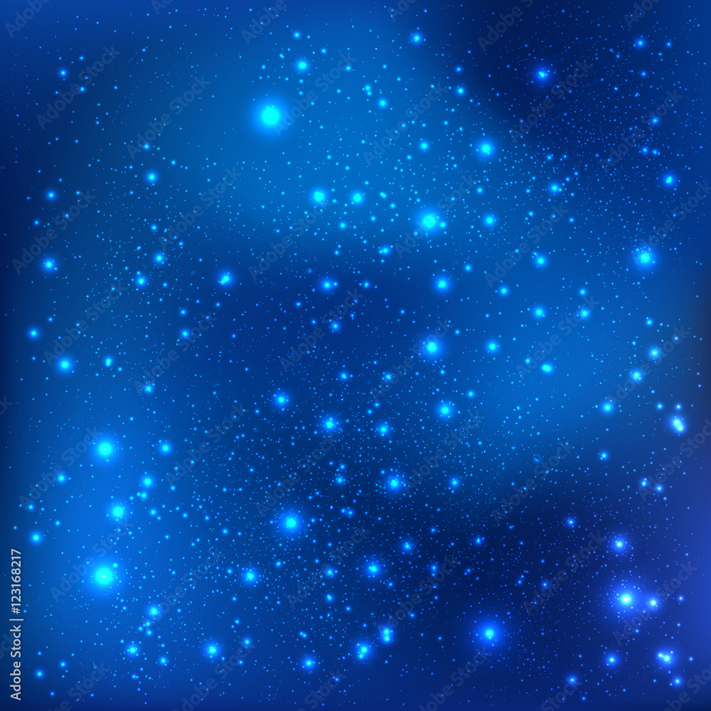 Dark blue galaxy background with light, stars. Vector Illustration. Xmas and New Year