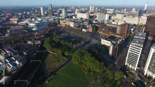 Aerial view of a park and Birmingham city centre, UK. photo