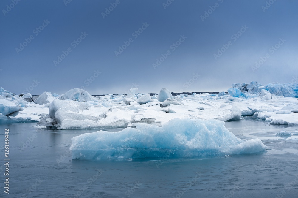 Blue icebergs closeup