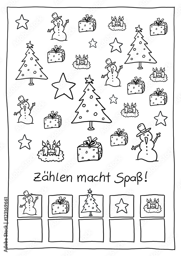 Obraz premium Ausmalbild Zählen Weihnachten