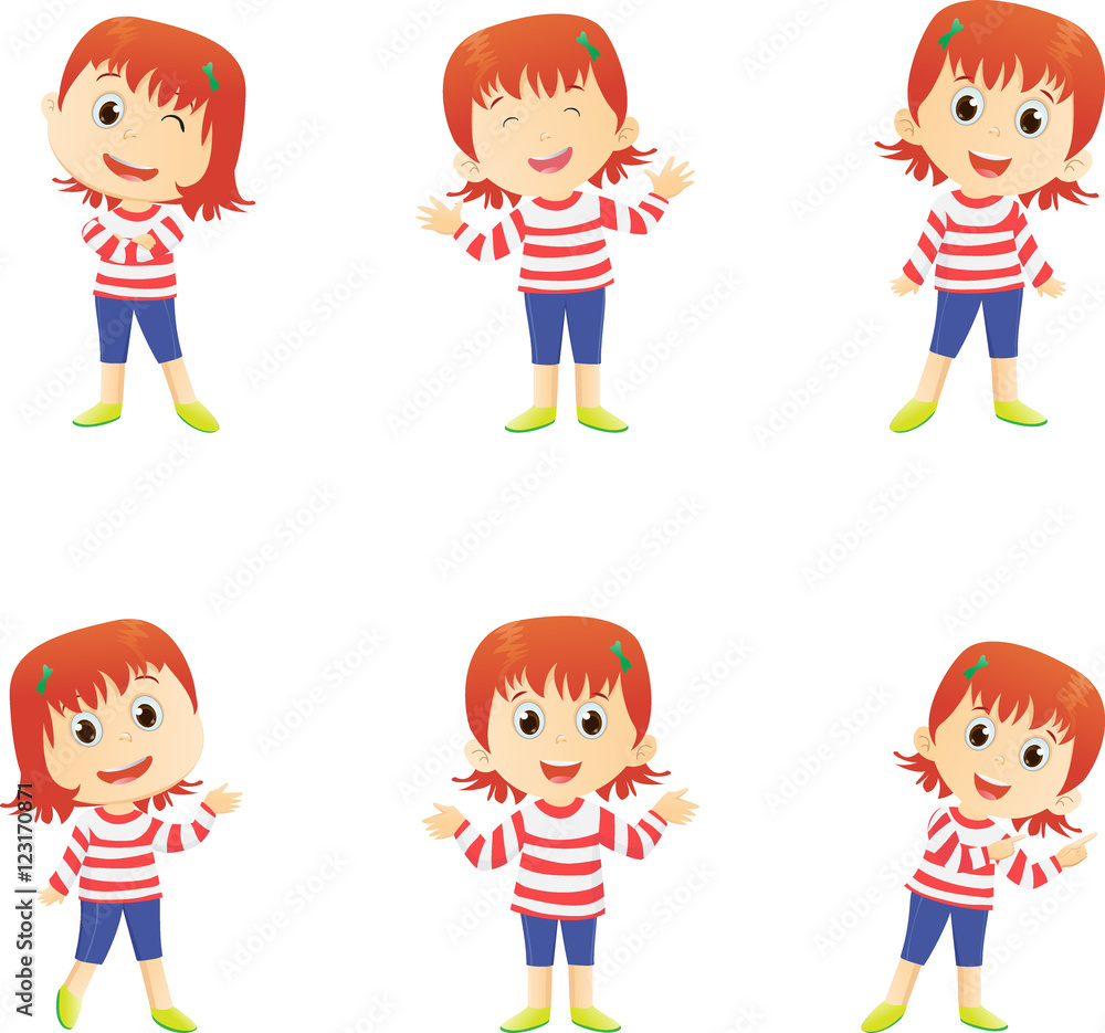 happy girl cartoon character in many action happy girl cartoon character in many action