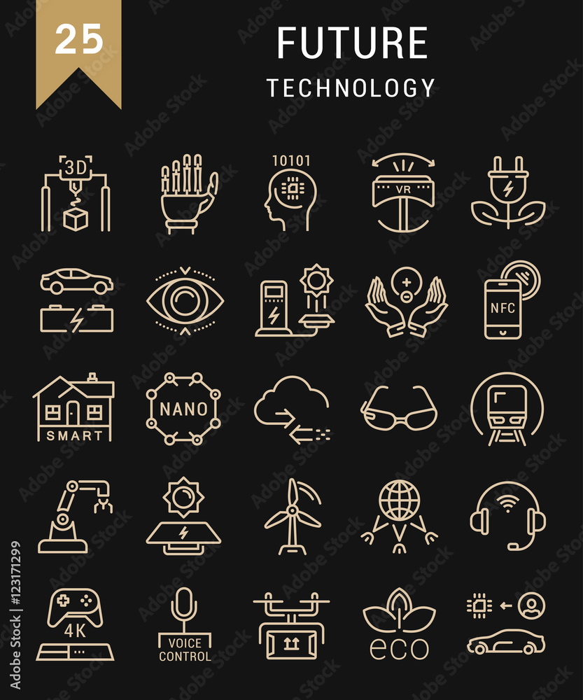 Set Vector Flat Line Icons Future Technology