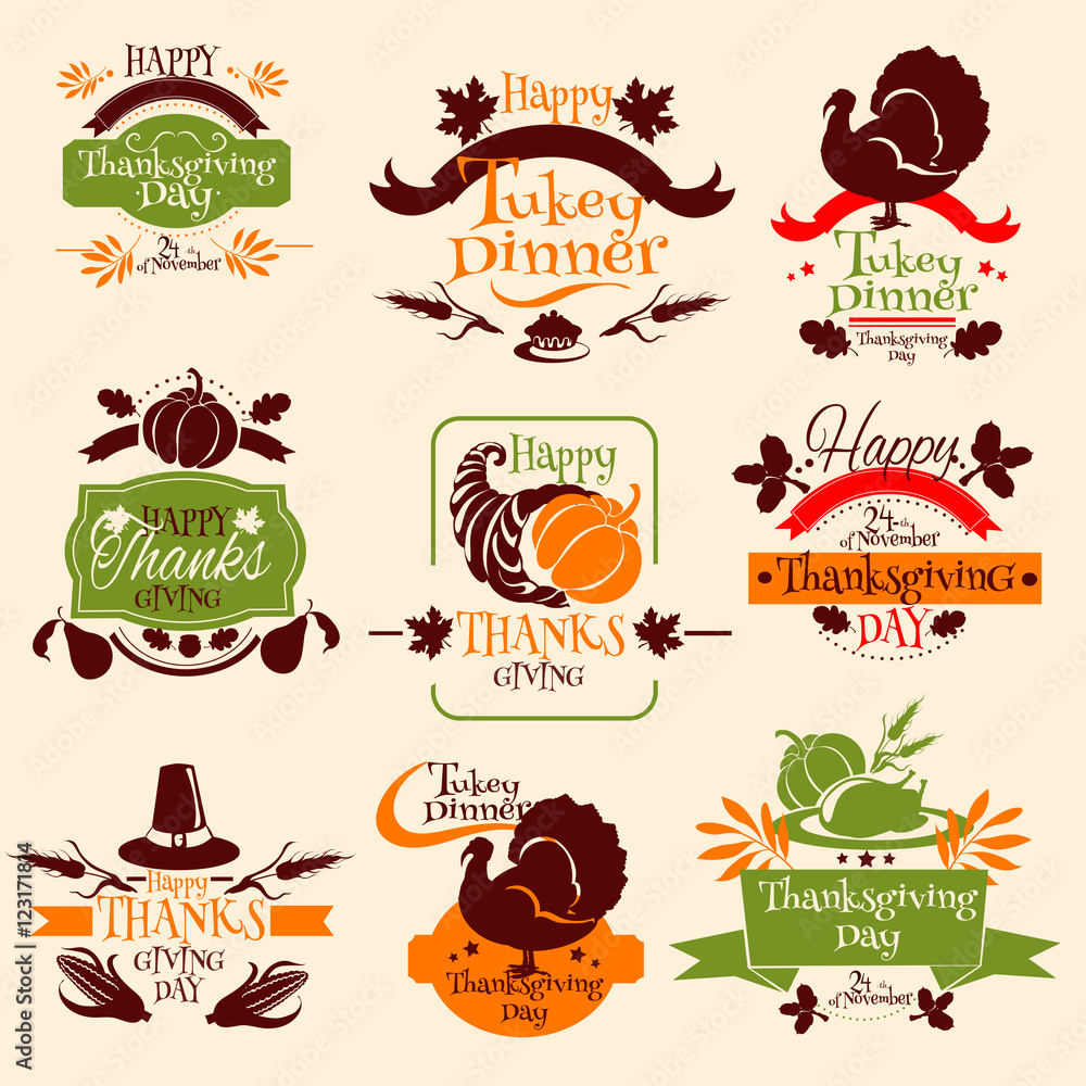 Thanksgiving emblems for greeting card design
