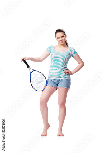 Young woman in sports concept isolated on the white © Elnur