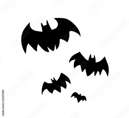 Flying Bats Silhouette. A hand drawn vector silhouette illustration of a group of bats flying.