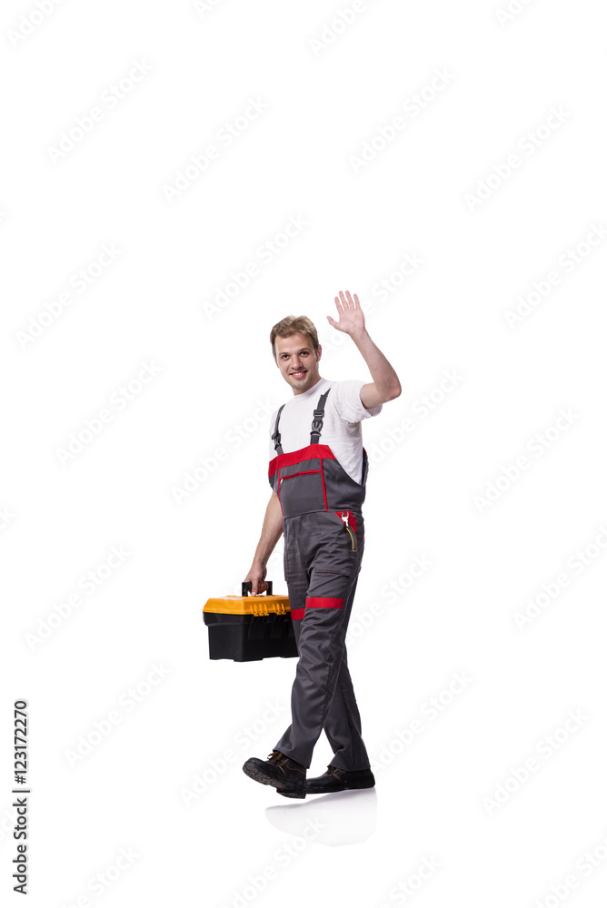 Young construction worker wearing coveralls isolated on white Young construction worker wearing coveralls isolated on white