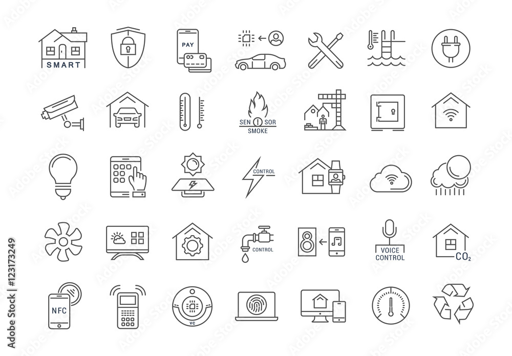 Set Vector Flat Line Icons Smart House Set Vector Flat Line Icons Smart House