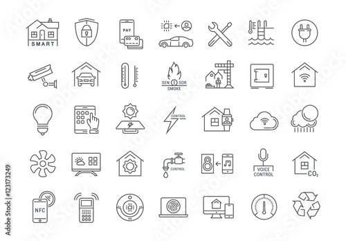 Set Vector Flat Line Icons Smart House