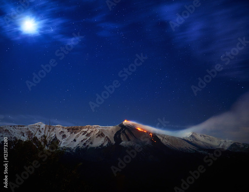 etna eruzione panorama notturno photo