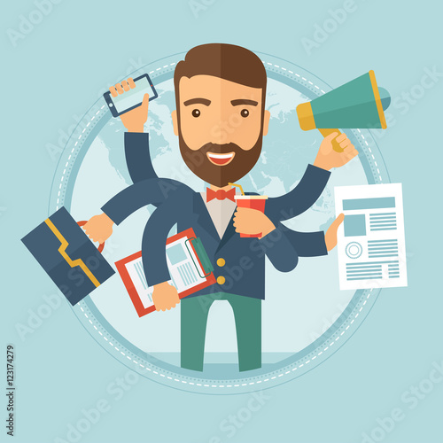 Man coping with multitasking vector illustration.