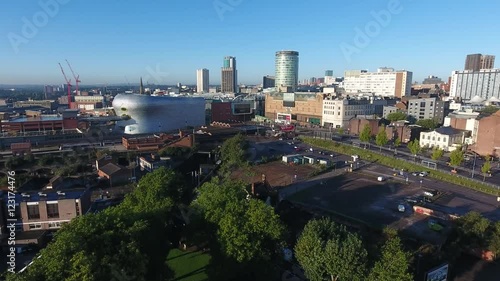 Aerial view rising up over Birmingham city centre in the UK. photo