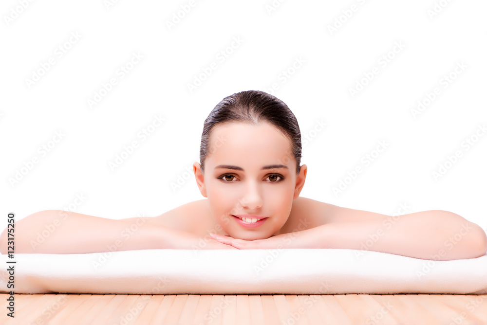 Young beautiful woman in health concept on white background Young beautiful woman in health concept on white background