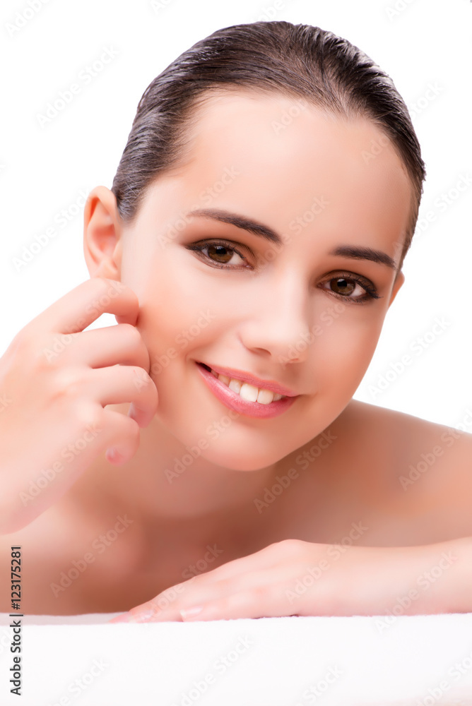 Young beautiful woman in health concept on white background Young beautiful woman in health concept on white background