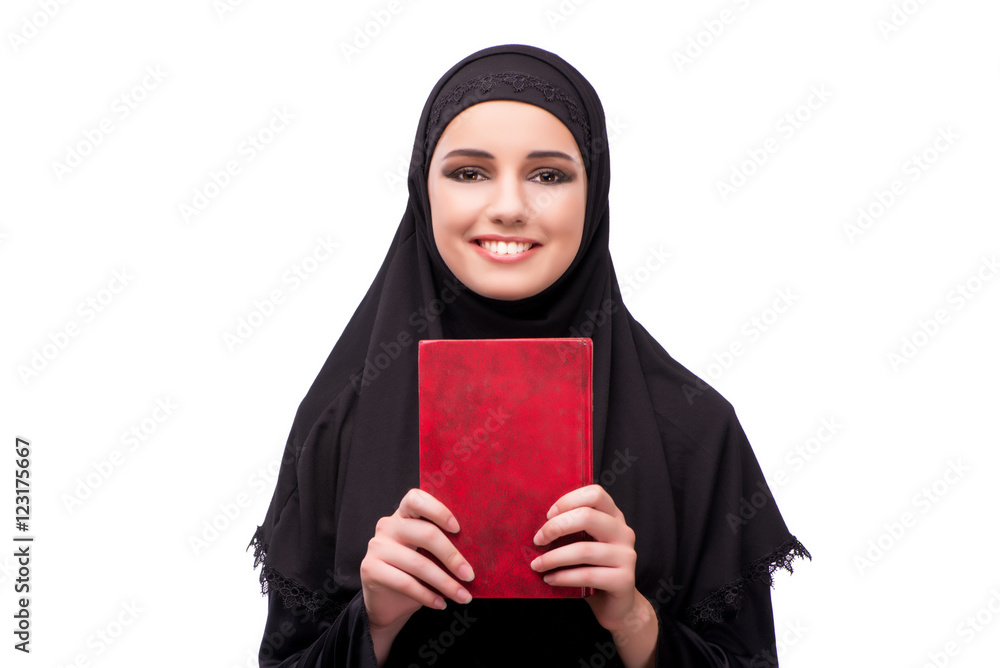 Muslim woman in black dress isolated on white Muslim woman in black dress isolated on white