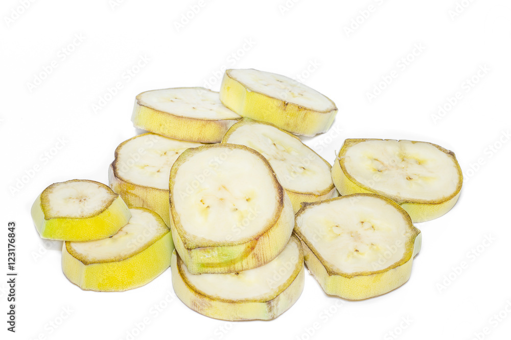 Banana slices isolated on white background. Banana slices isolated on white background.