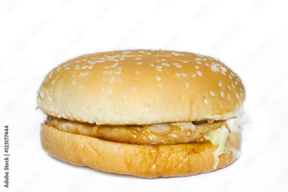 Hamburger with beef on white background. Hamburger with beef on white background.