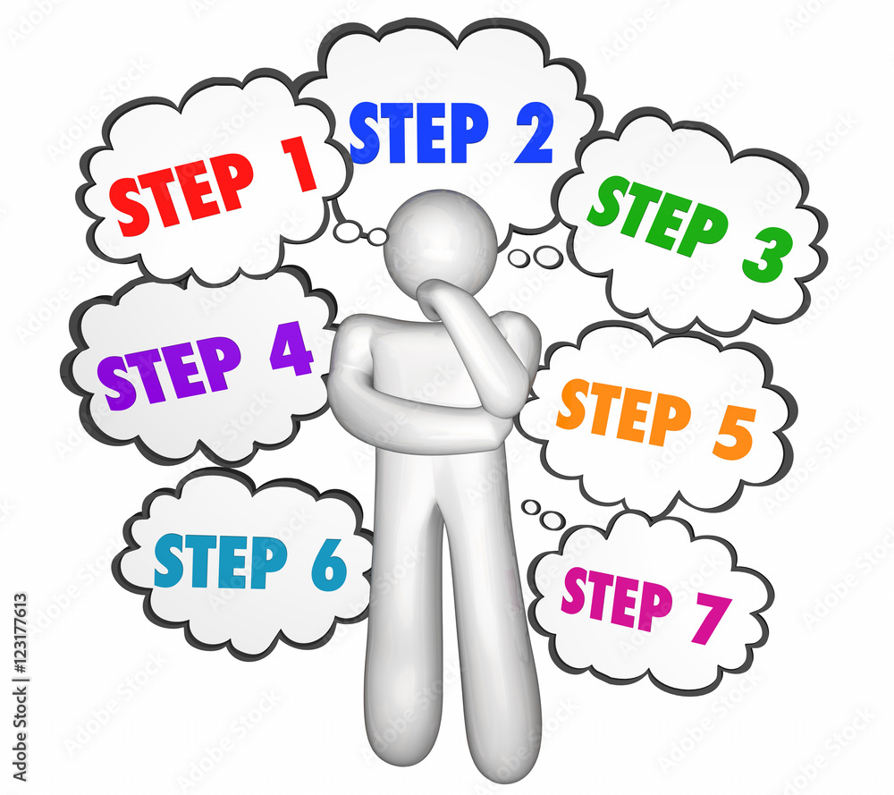 Steps Process Instructions Thought Clouds Thinker 3d Illustratio Stock Steps Process Instructions Thought Clouds Thinker 3d Illustratio Stock