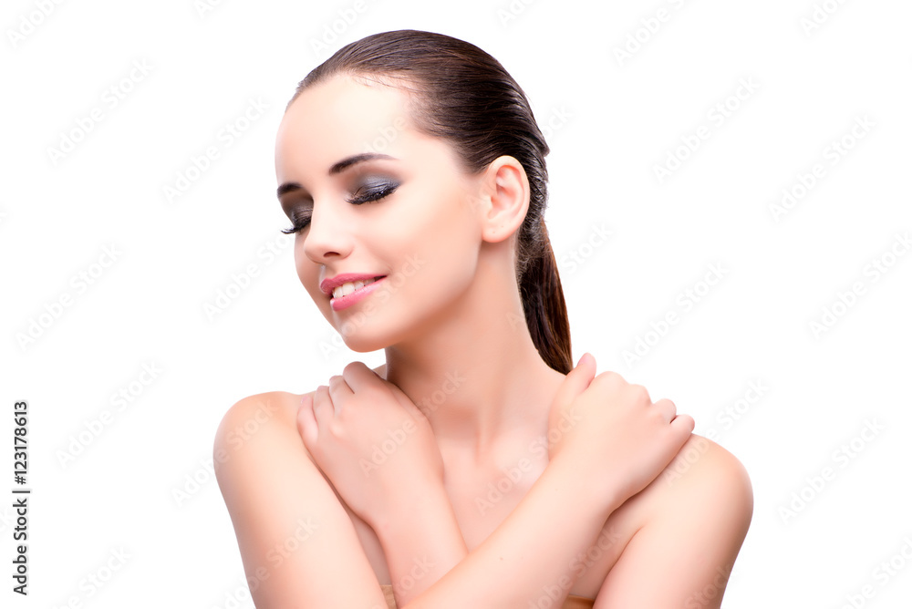 Young woman in beauty concept isolated on white Young woman in beauty concept isolated on white