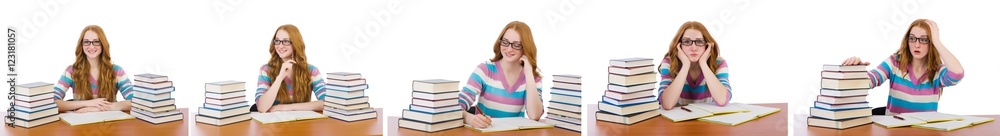 Young student with books isolated on white Young student with books isolated on white