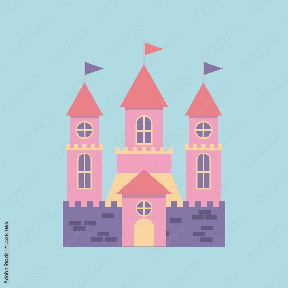 cute pink fantasy castle vector illustration design