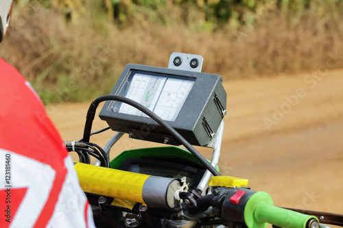 Rally motorcycle roadbook , navigation instruments on the bars b