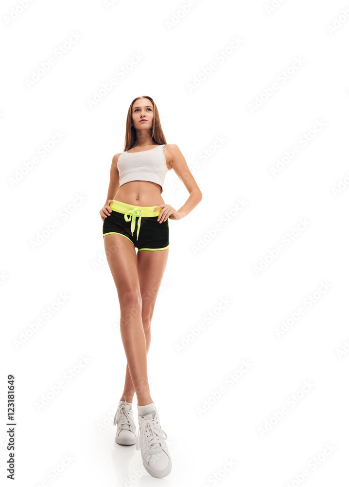 sporty fitness woman. long legs sporty fitness woman. long legs