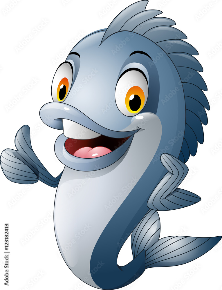 Naklejka premium Cartoon fish giving thumb up