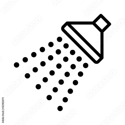 Shower sprinkler spray with water coming down diagonally line art icon for apps and websites