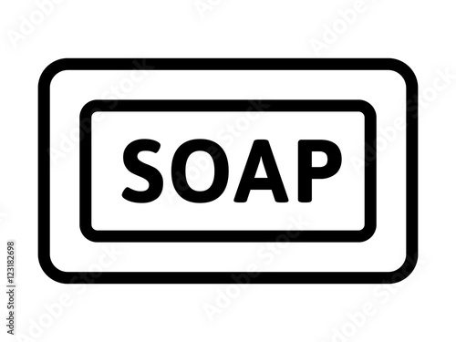 Bar of cleaning soap with word line art icon for apps and websites