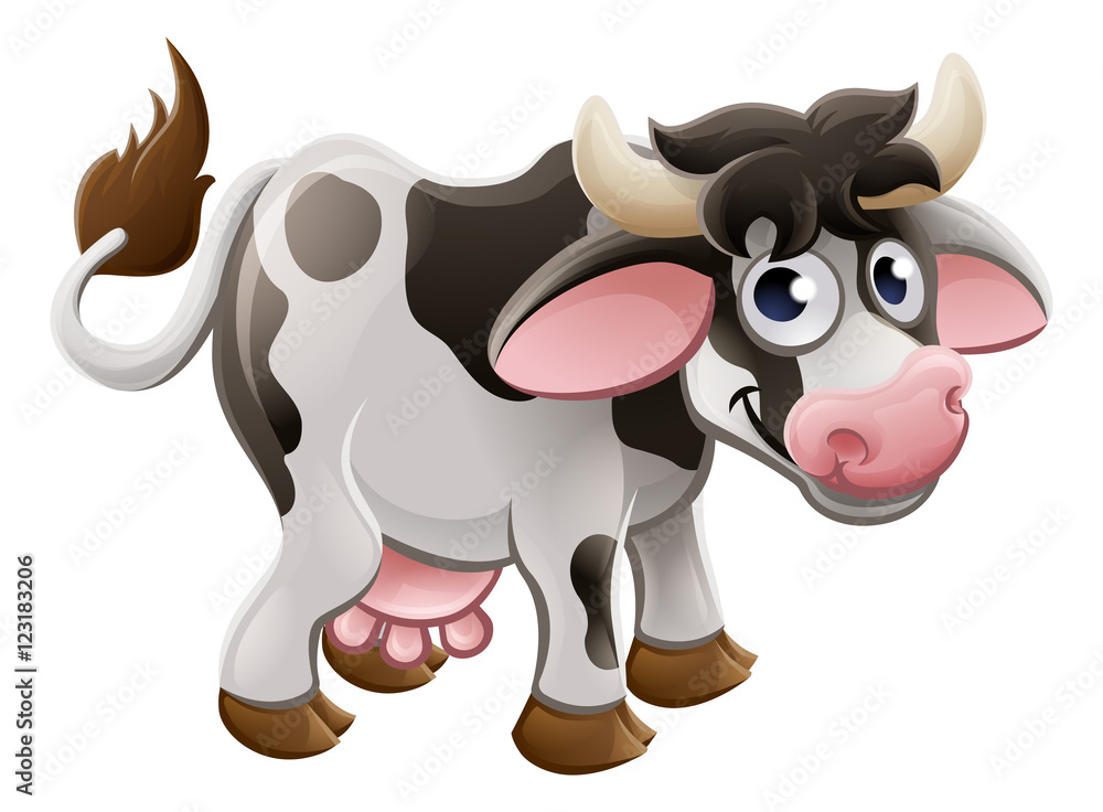 Fototapeta premium Cartoon Cute Cow Farm Animal