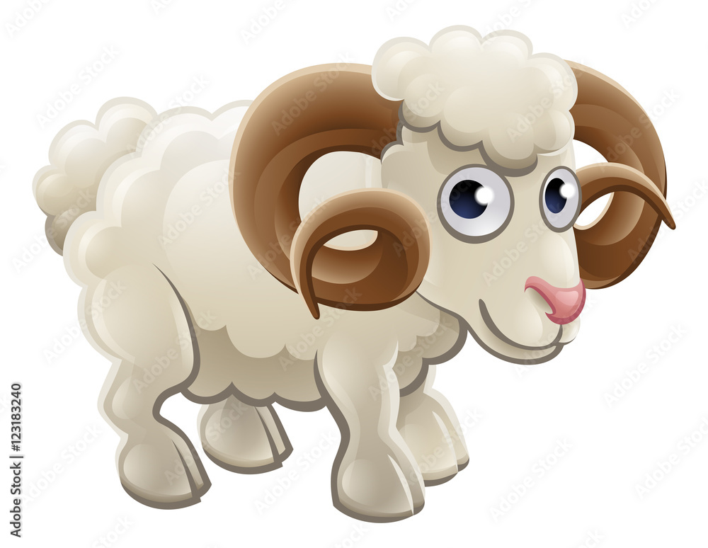 Obraz premium Cartoon Cute Ram Farm Animal