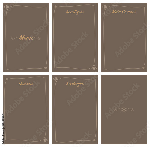 Menu Template including cover page , appetizers, main courses, desserts, beverages for restaurant, food shop