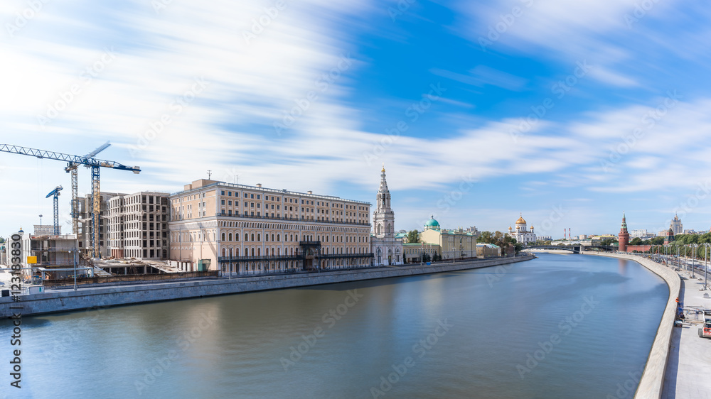 Long exposure cityscape of Moscow viewing and Cathedral of Christ the Saviour , Kremlin Palace and Moskva River