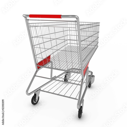 Supermarket Shopping Cart on White Background with Shadows 3D Illustration