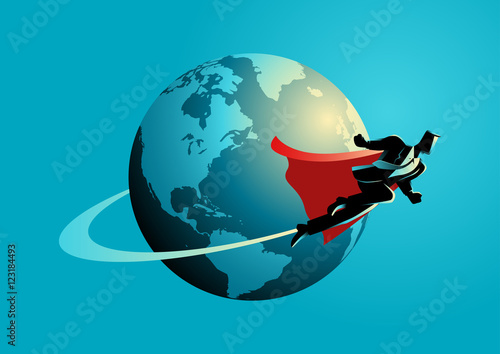 Businessman flying around the world