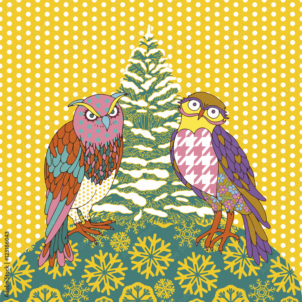 Christmas and New Year festive greeting card, vintage and retro