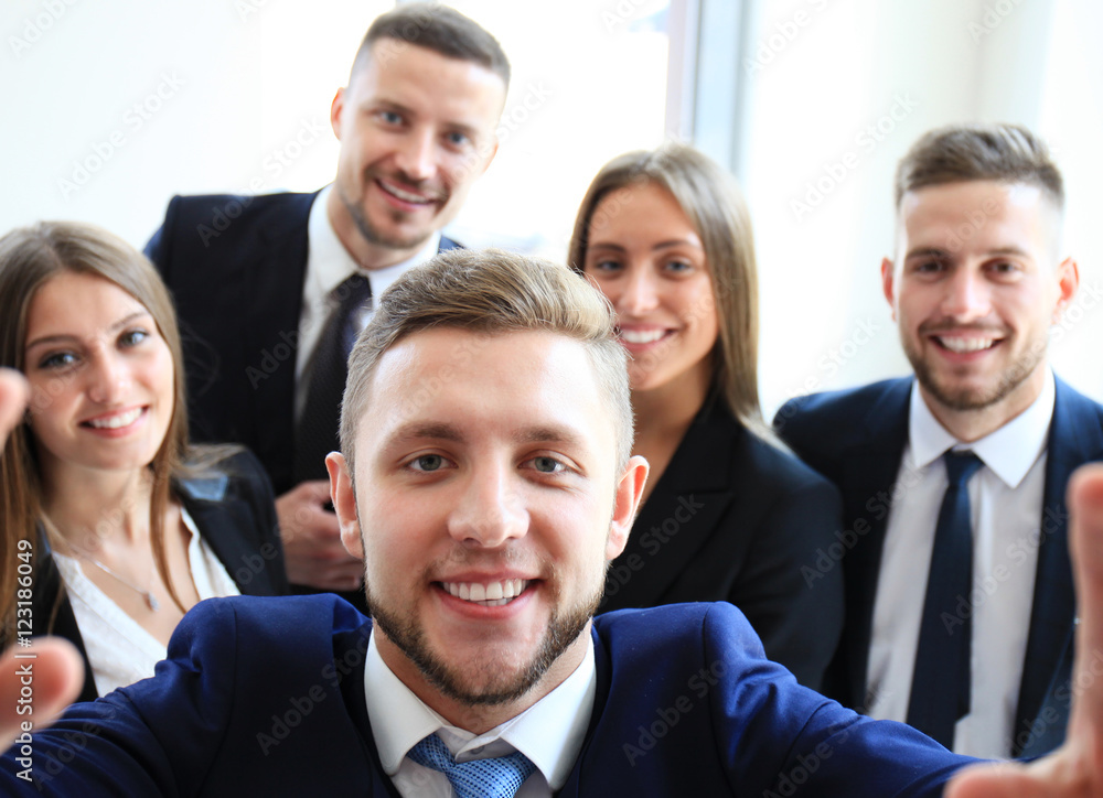 People taking selfie at business meeting People taking selfie at business meeting