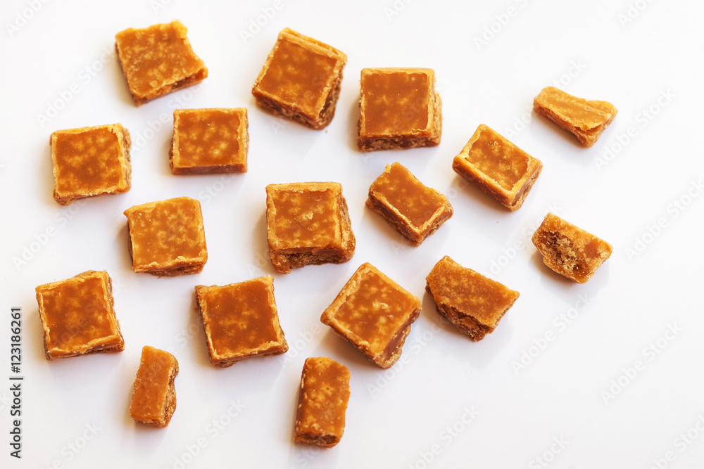 Salted caramel pieces and sea salt. Golden Butterscotch toffee c Salted caramel pieces and sea salt. Golden Butterscotch toffee c