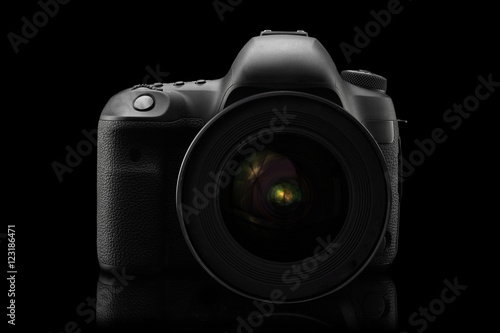 Isolated SLR camera on a black