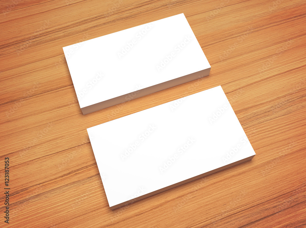 White 3d rendering business cards mock-up template on wood White 3d rendering business cards mock-up template on wood