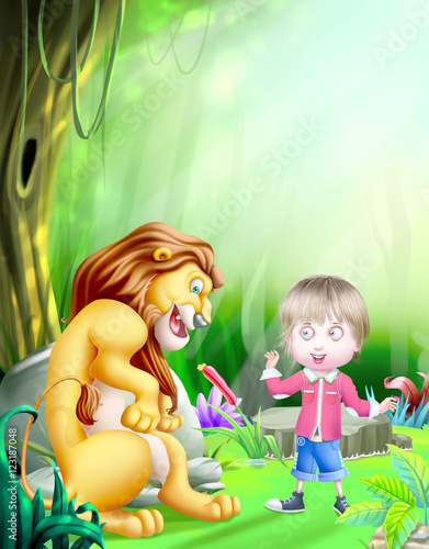 Boy near a lion