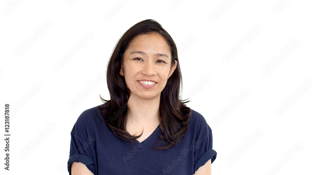 Casual asian girl white background smiling face with relax tee s Casual asian girl white background smiling face with relax tee s