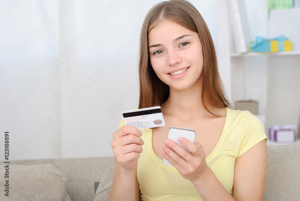 beautiful girl with credit card. Online shopping concept. beautiful girl with credit card. Online shopping concept.
