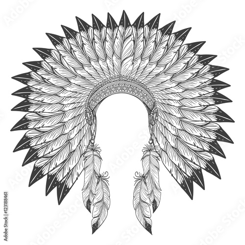 Native american indian headdress with feathers. Vector war bonnet headdress