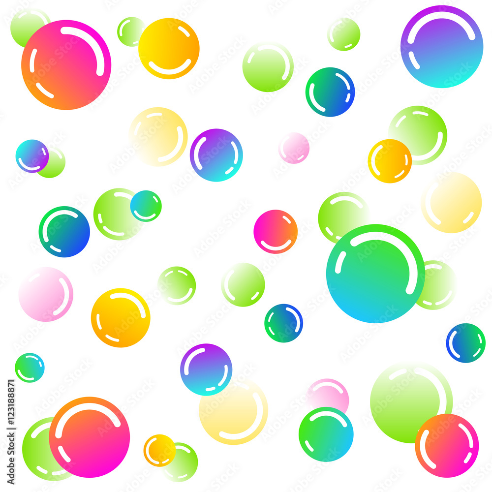 Rainbow soap bubbles - vector pattern on white background