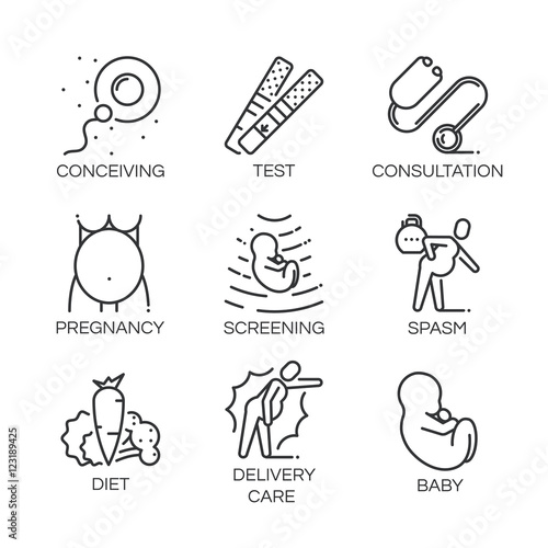 Vector icons set pregnancy tips for pregnant women medical consultation